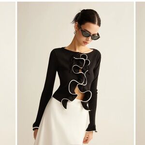 Commense Contrast Ruffle Skinny Cardigan